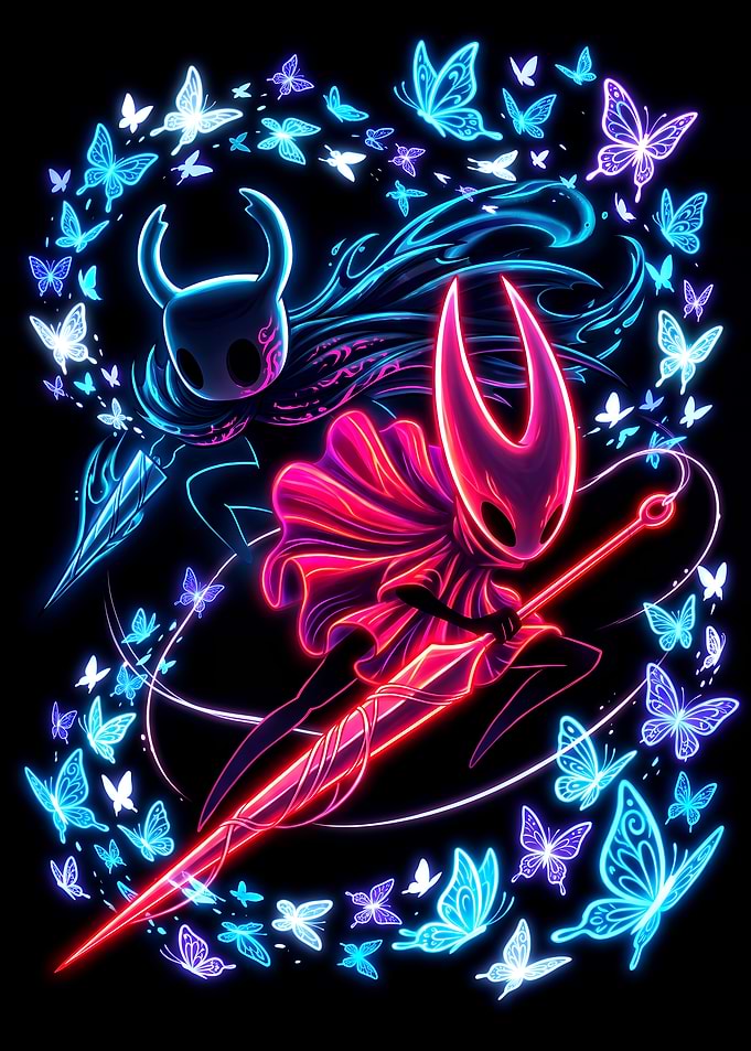 Hollow Knight and Hornet Neon Art
