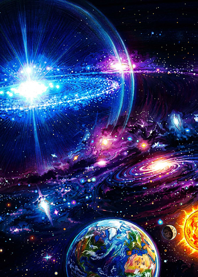 Vibrant Cosmic Galaxy and Earth View