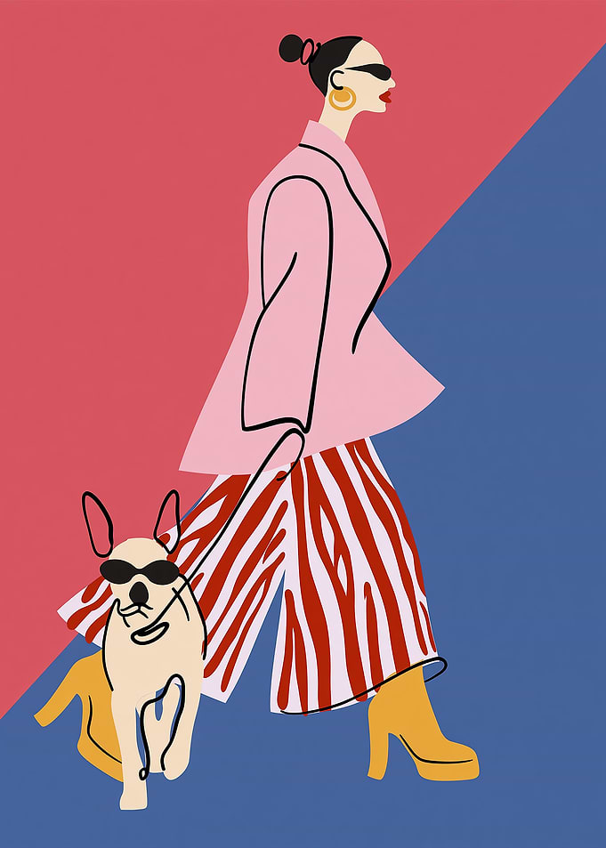 Stylish Woman Walking Her French Bulldog