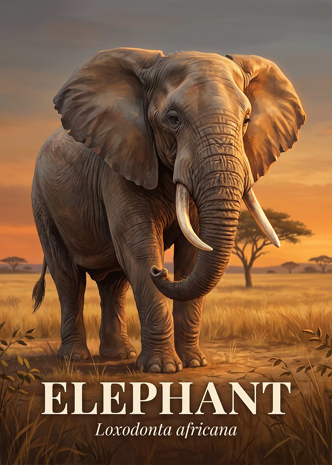 African Elephant Sunset Portrait