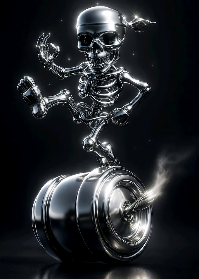 Chrome Pirate Skeleton on Bomb