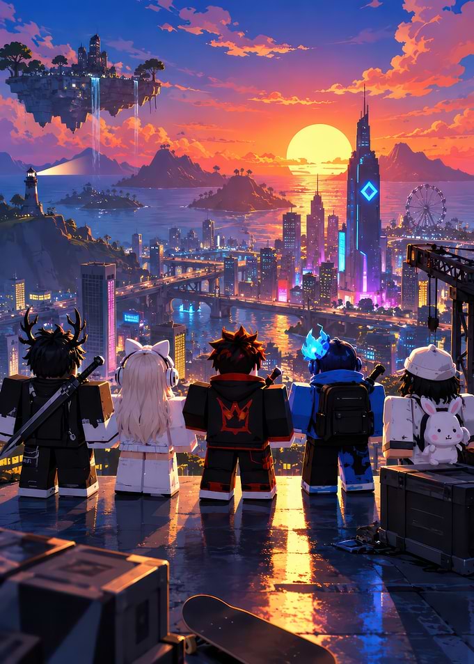 Roblox Avatars Overlooking Futuristic City