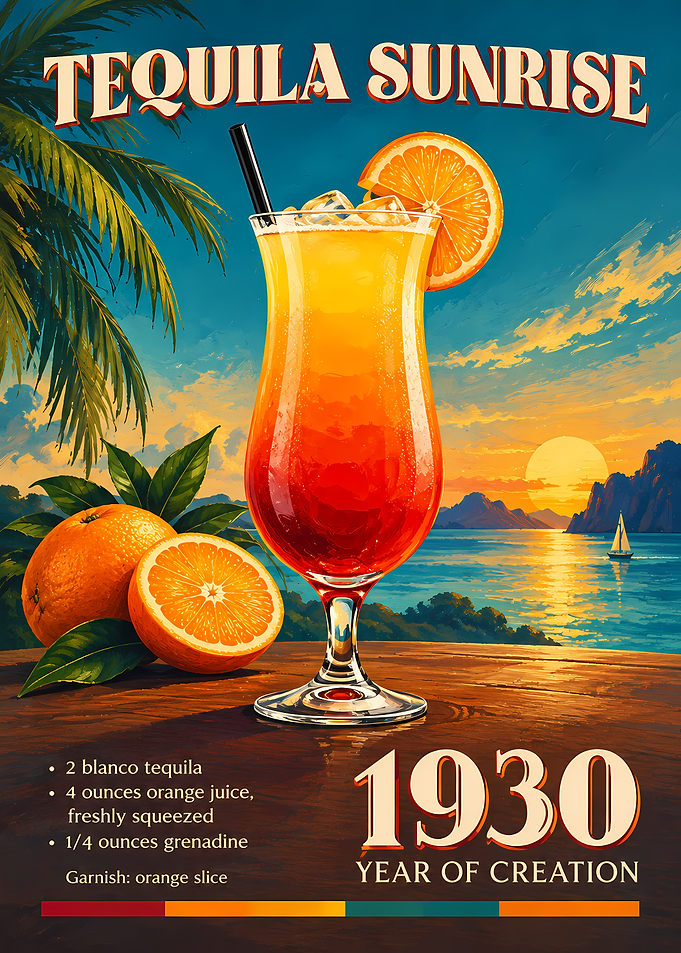 Vintage Tequila Sunrise Cocktail Poster