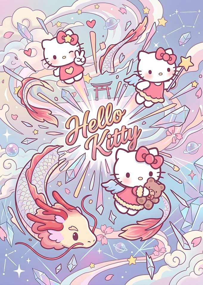Hello Kitty Magical Dragon Fantasy Illustration