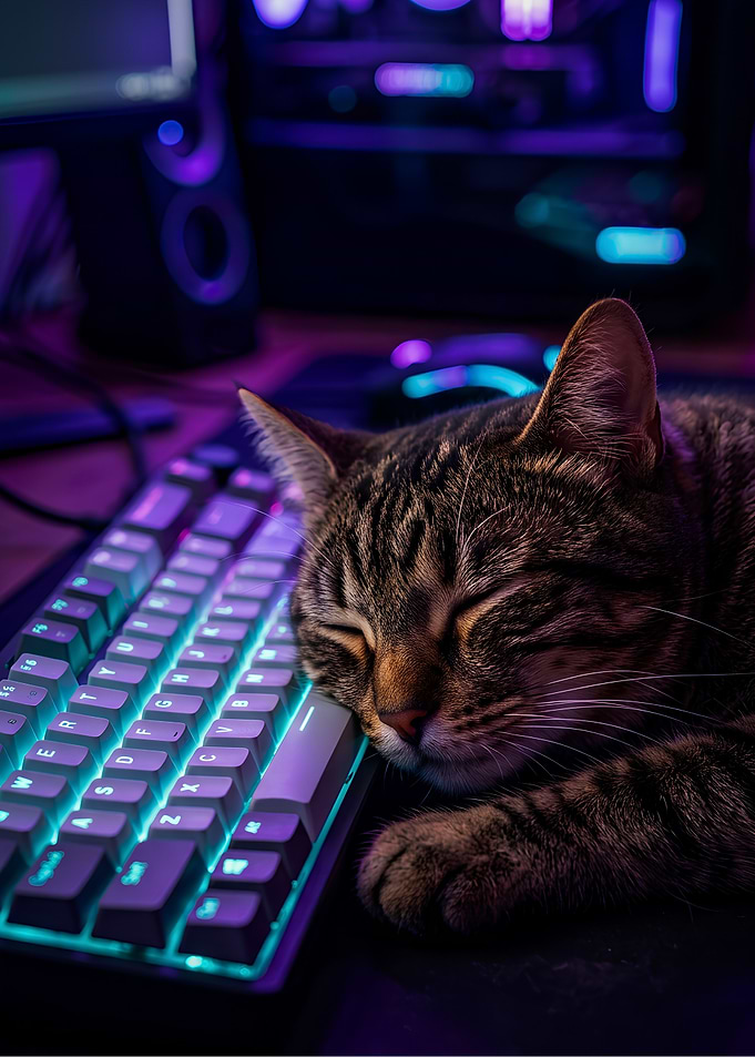 Sleeping Tabby Cat on Gaming