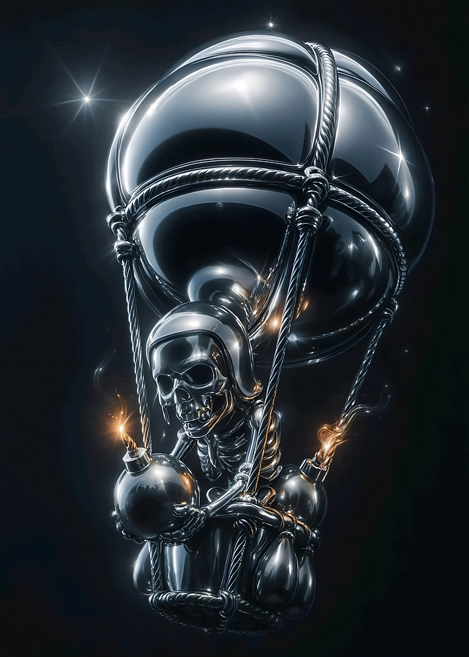 Chrome Skeleton in Hot Air Balloon
