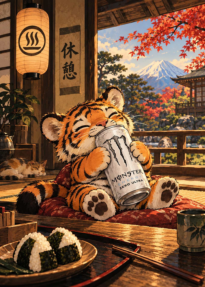 Cute Tiger Drinking Monster Energy