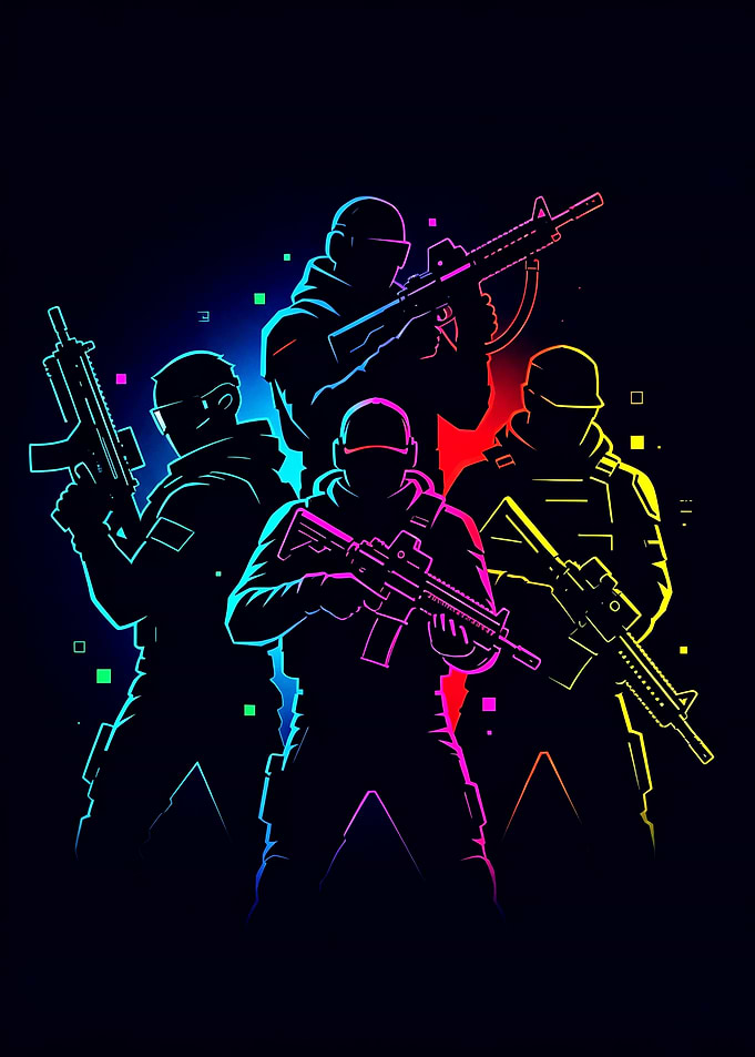 Neon Tactical Squad Silhouette Art