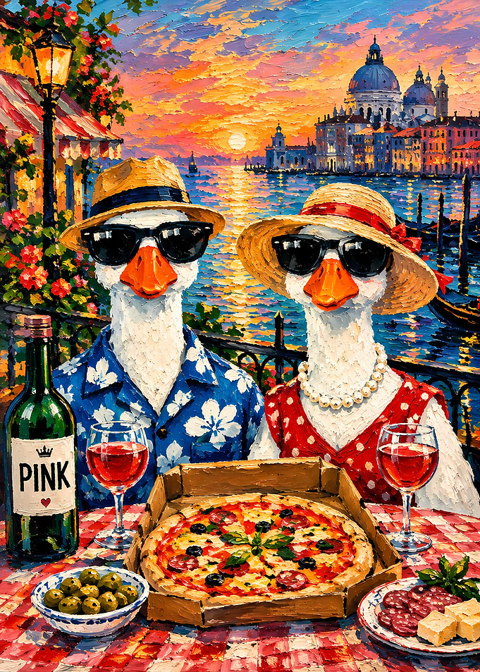Geese Couple Dining in Venice