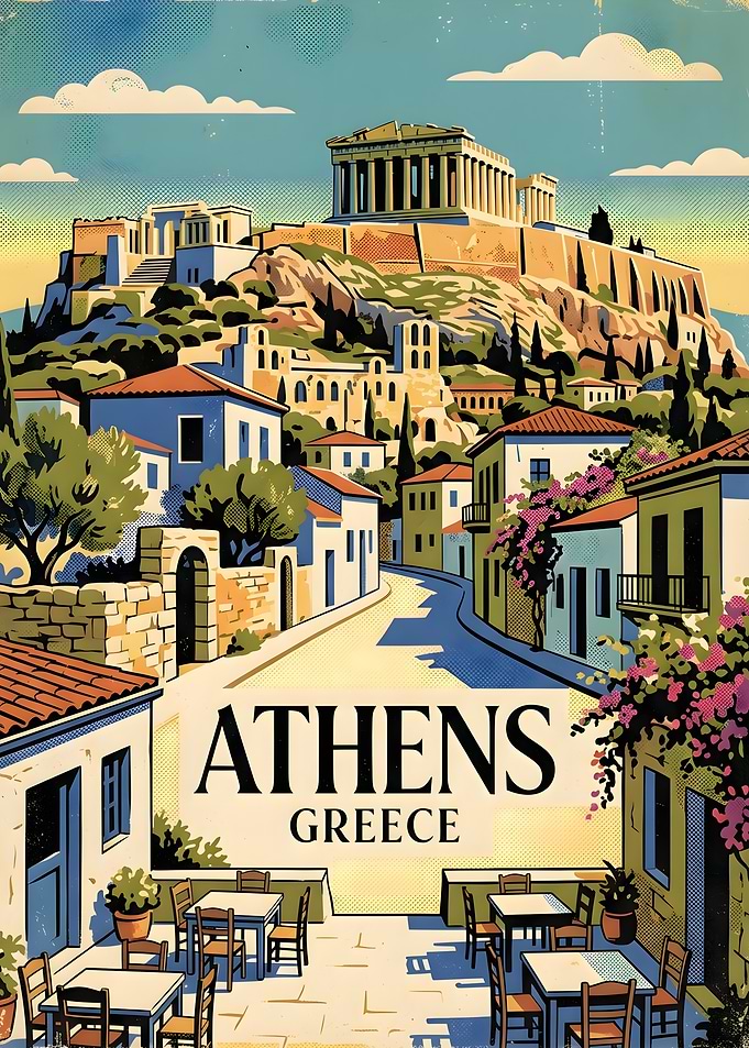 Vintage Travel Poster of Athens Greece