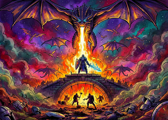 Epic Fantasy Dragon Battle Scene