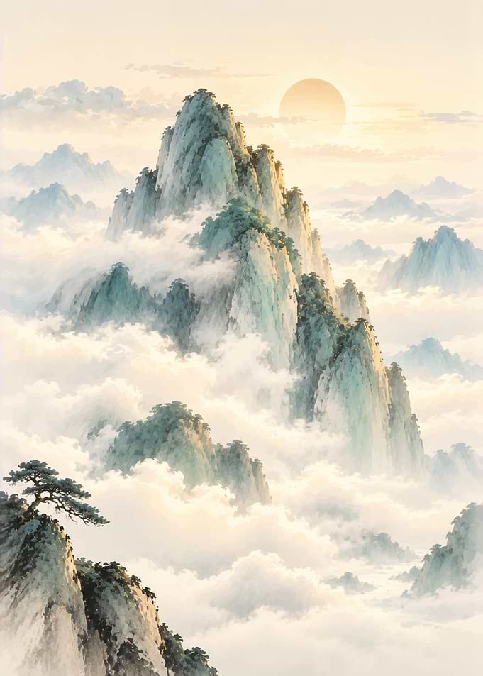Majestic Mountain Peaks Above Clouds