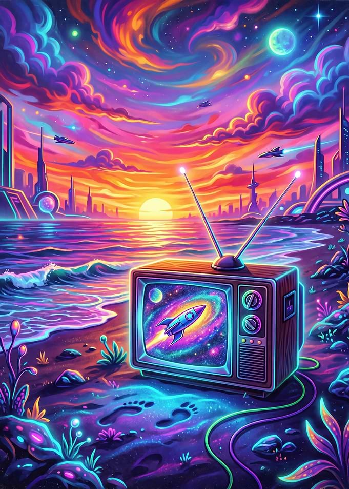 Retro TV on Neon Alien Beach