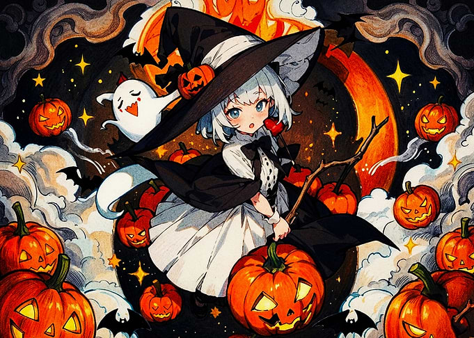 Anime Witch Halloween Illustration