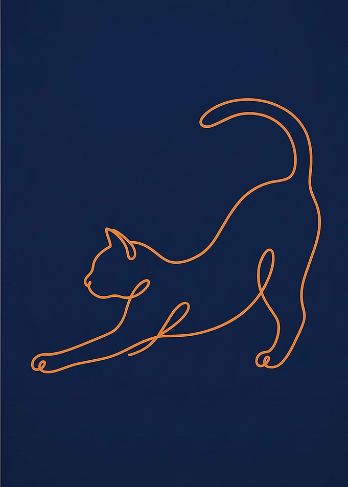 Minimalist One Line Stretching Cat