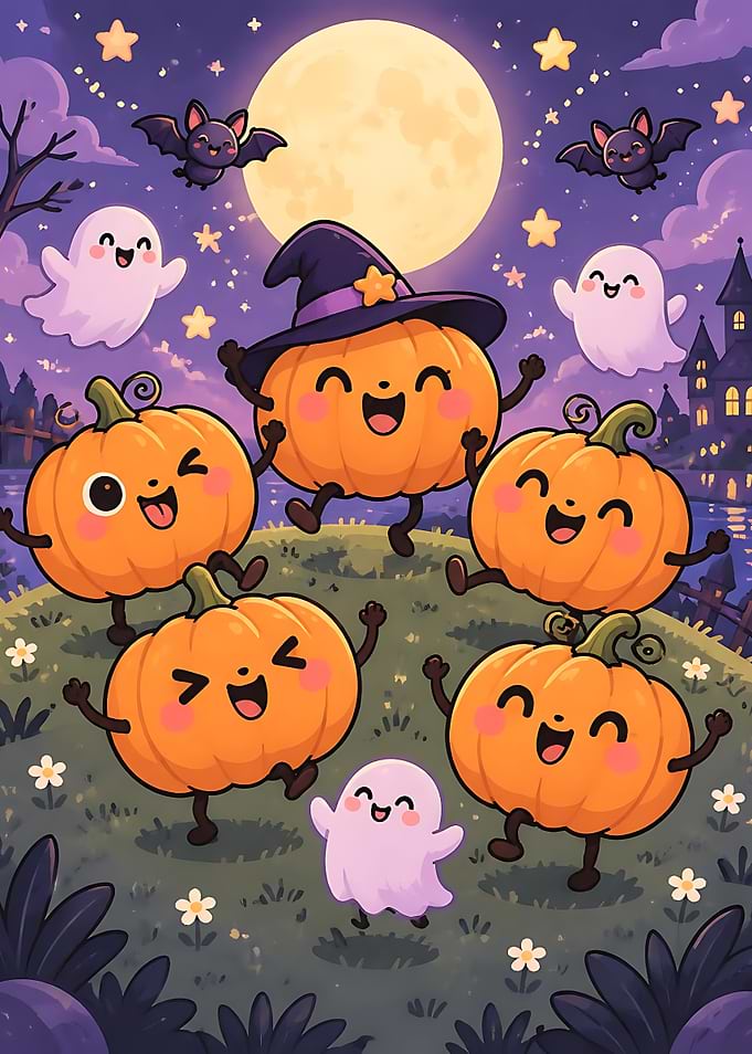 Cute Halloween Pumpkins and Ghosts