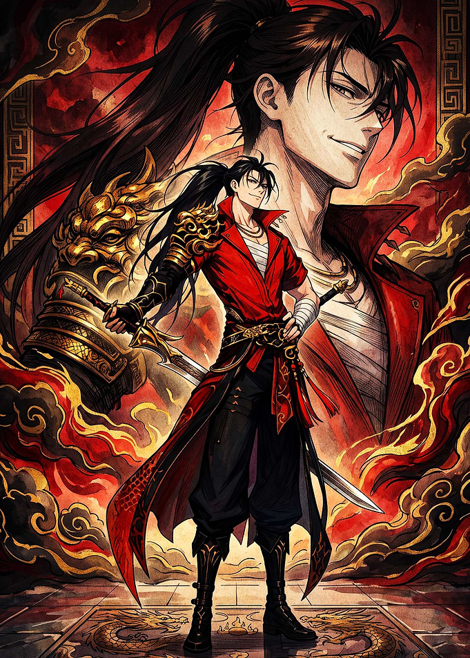 Warrior with Sword and Dragon Motif