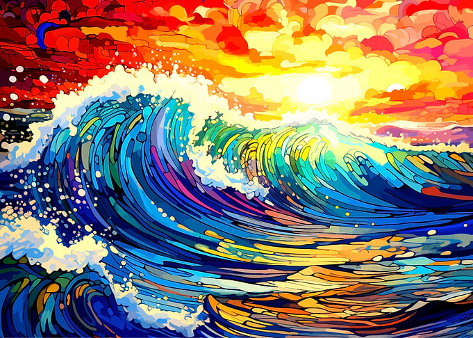 Vibrant Abstract Ocean Wave Painting