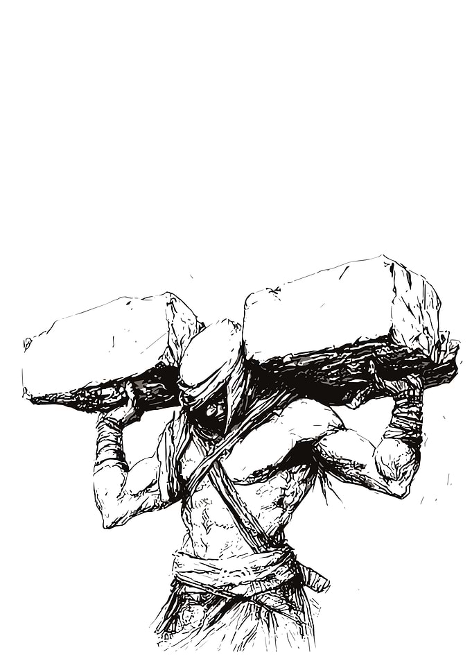 Warrior Carrying Heavy Stone Blocks