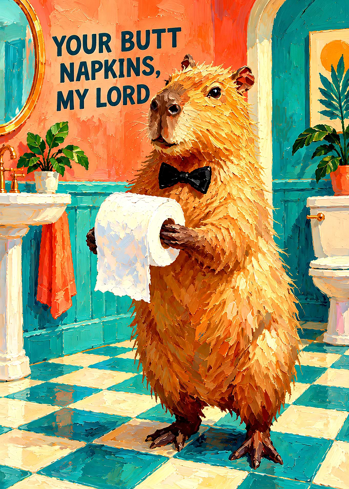 Capybara Butler Offering Toilet Paper
