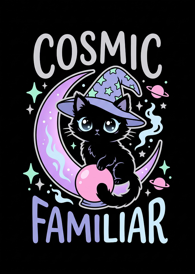 Cosmic Familiar Witch Cat Illustration