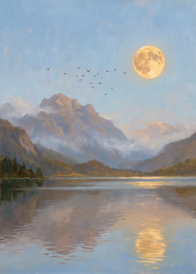 Full Moon Over Misty Mountain Lake