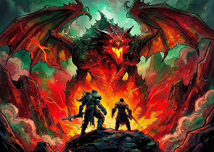 Warriors Facing a Fiery Dragon
