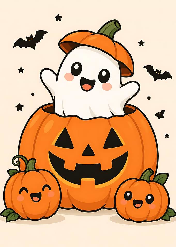 Cute Ghost in Halloween Pumpkin
