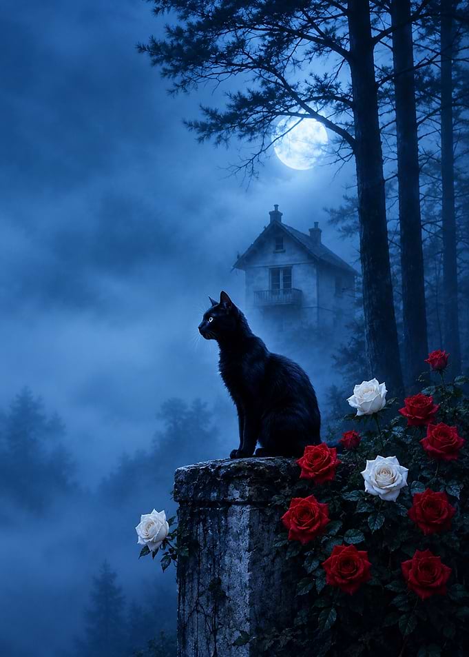 Black Cat Under Moonlight