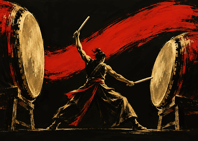 Taiko Drummer Performing Dynamic Performance