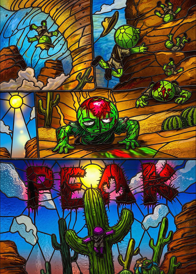 Stained Glass Comic Style Desert Scene