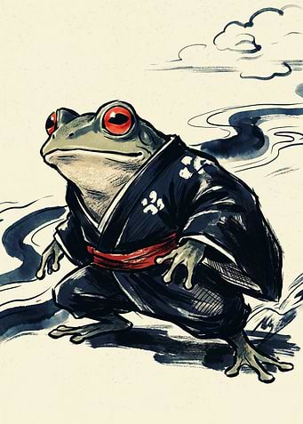Samurai Frog Kimono Japanese Ukiyo E Art Ink Wash Painting Vintage Warrior Animal Poster