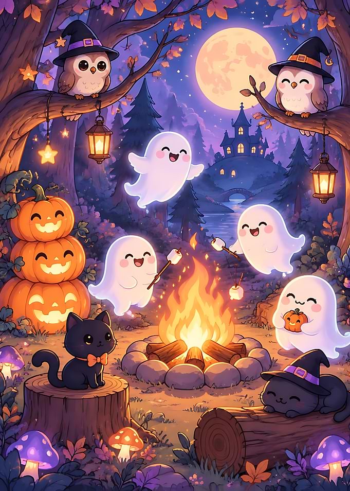 Cute Halloween Campfire Scene