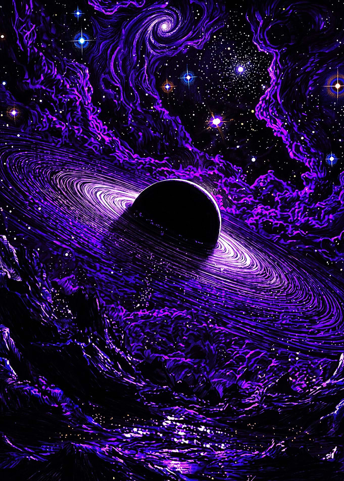 Purple Cosmic Planet with Rings