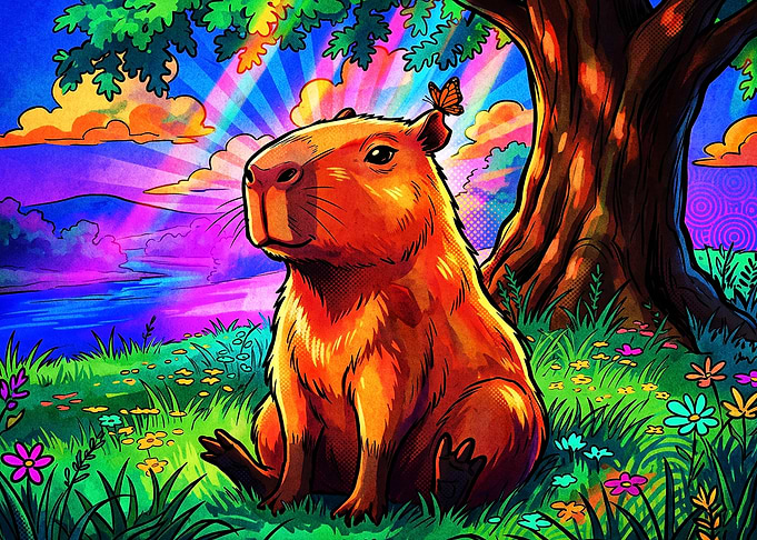 Psychedelic Capybara in Vibrant Nature