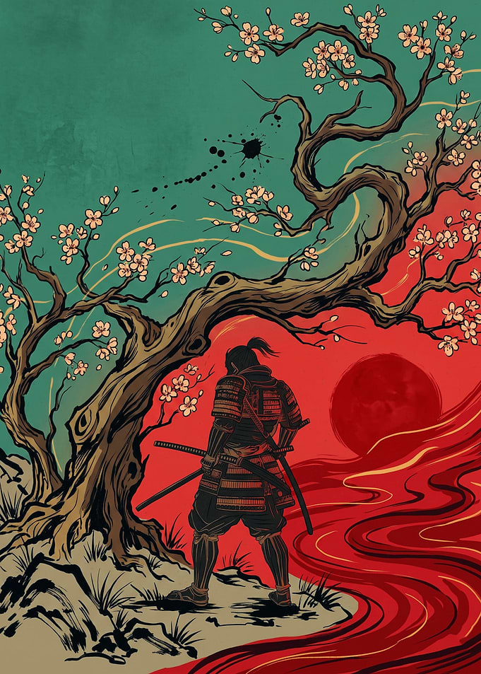 Samurai Cherry Blossom Tree Japanese Ukiyo E Art