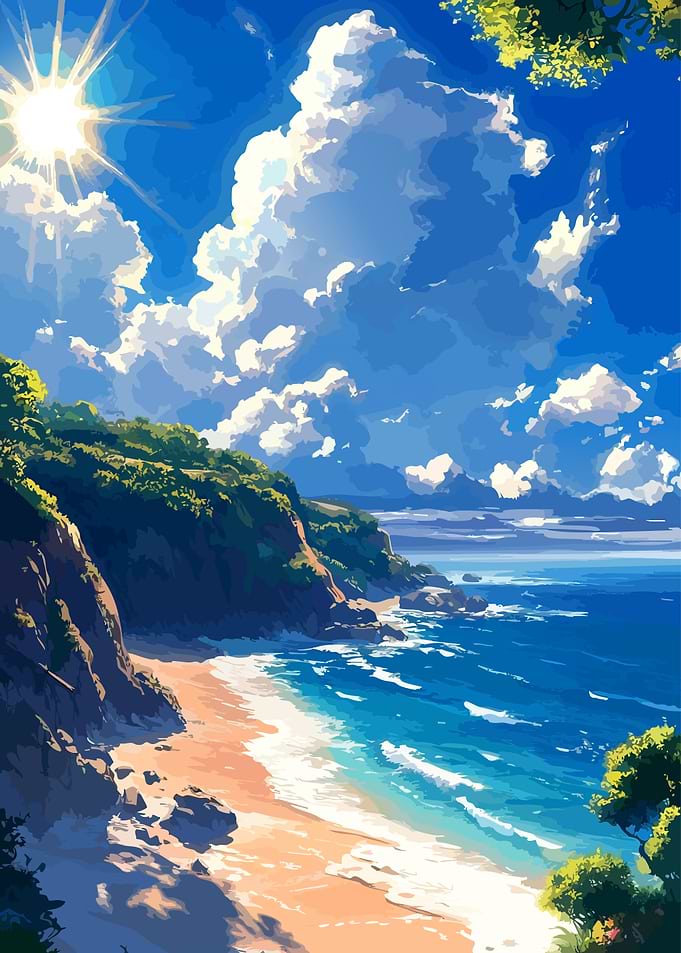 Sunny Coastal Beach Landscape