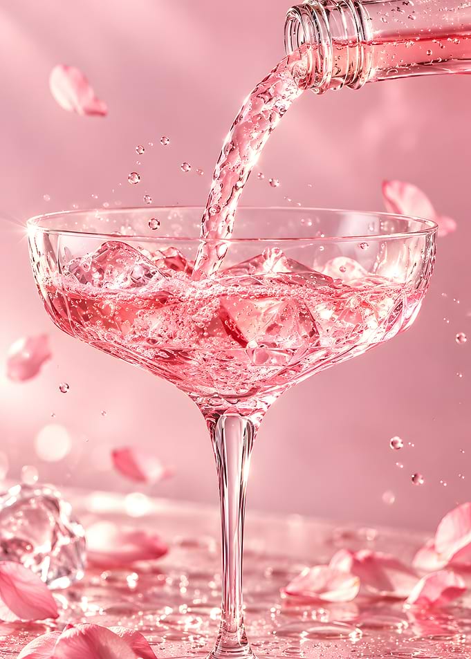 Pink Cocktail Pouring into Glass
