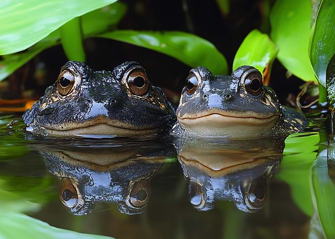 Two Frogs Resting in Water
