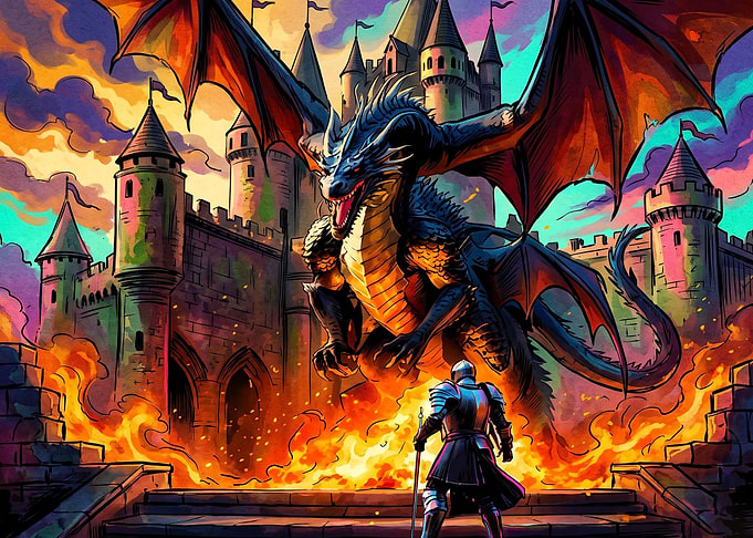 Knight Facing Dragon at Castle