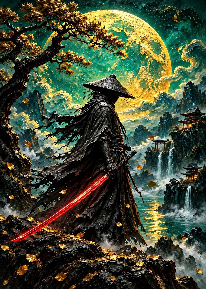 Samurai with Glowing Red Katana
