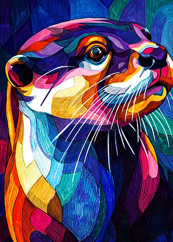 Colorful Stained Glass Style Otter Portrait