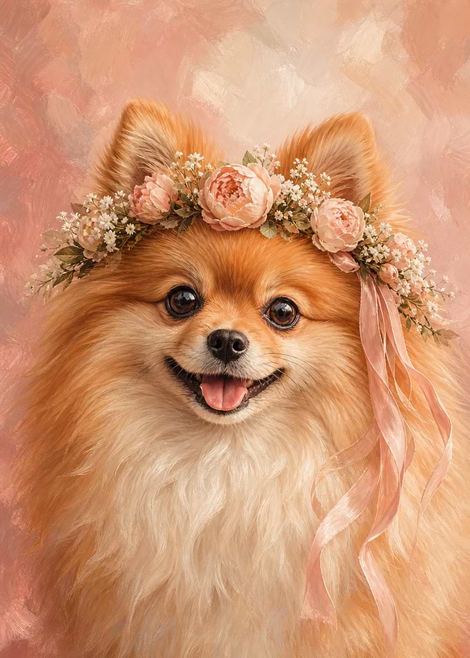 Pomeranian Wall Art — Boho Flower Crown Portrait