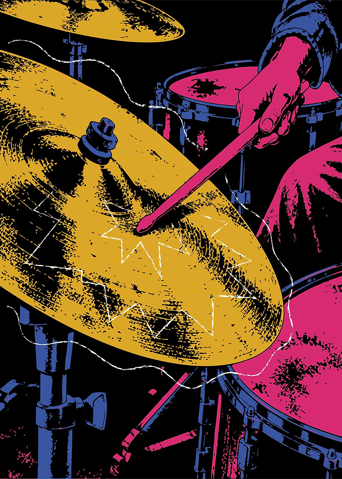 Pop Art Drummer Playing Cymbals