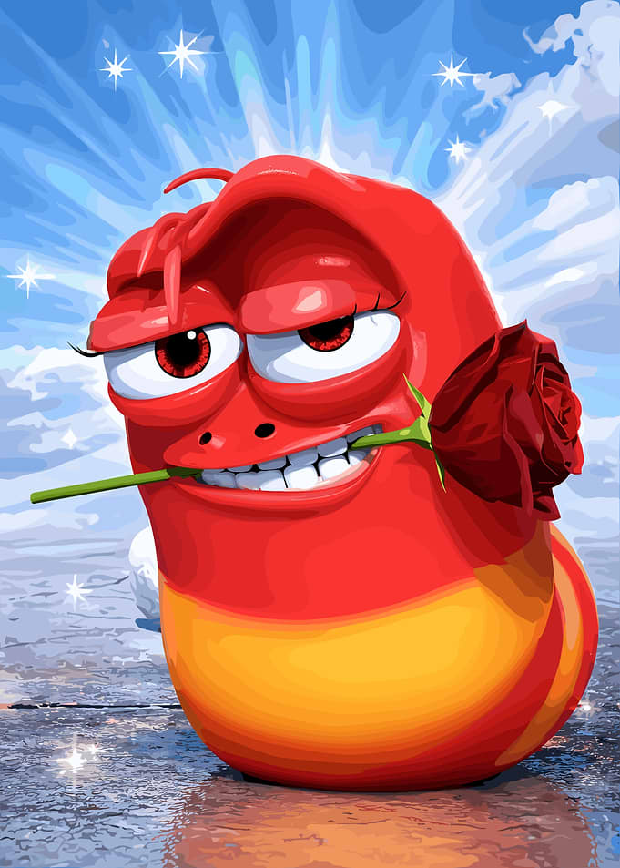 Red Larva Holding a Rose