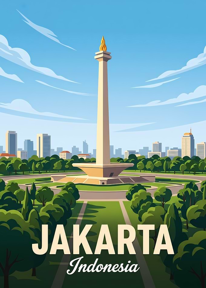 Jakarta National Monument Travel Poster