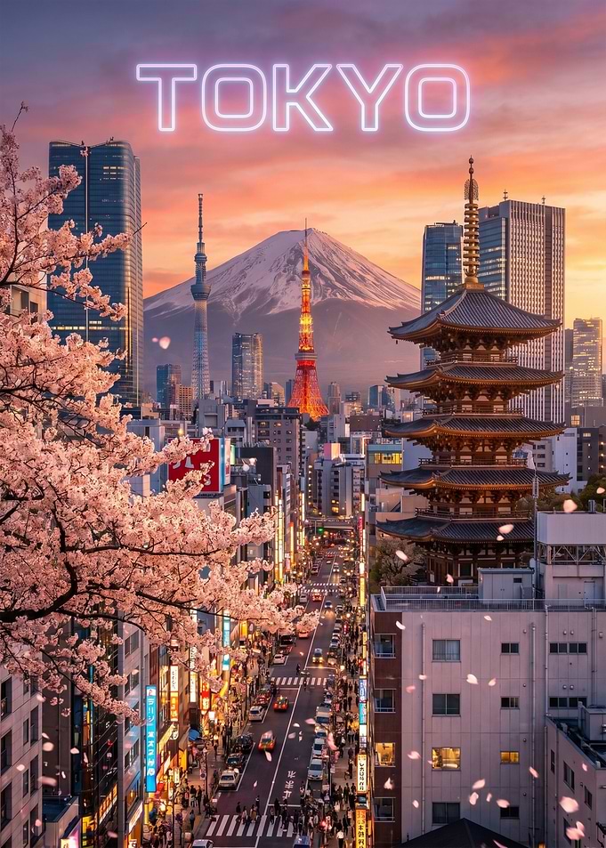 Tokyo Cityscape with Mount Fuji