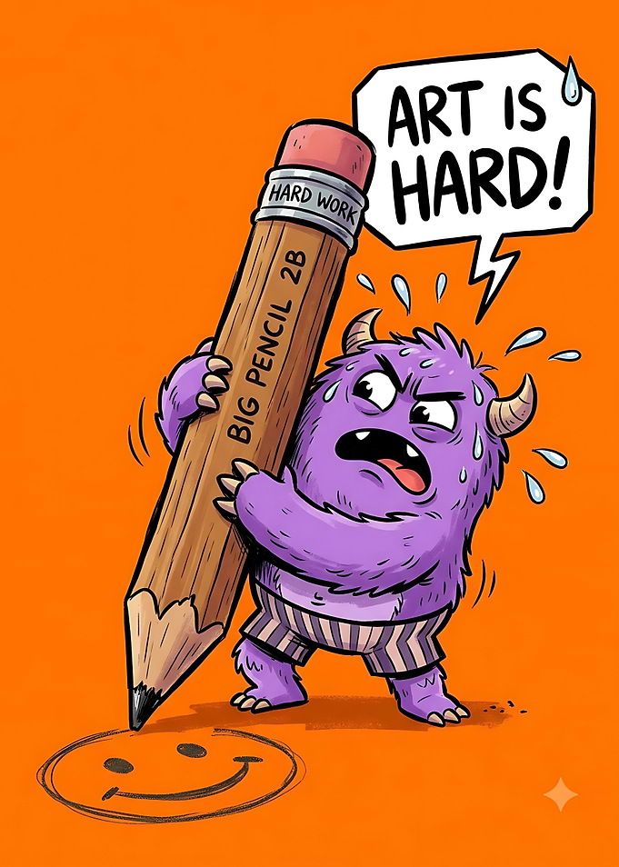 Struggling Purple Monster Drawing Art