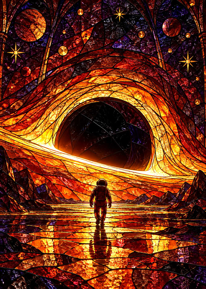 Astronaut Facing Stained Glass Black Hole