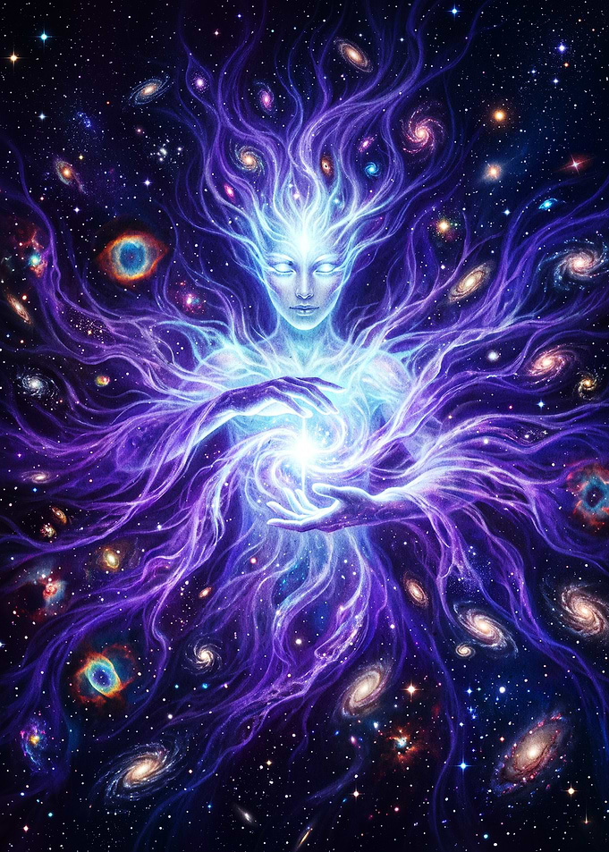 Cosmic Being Creating a Galaxy